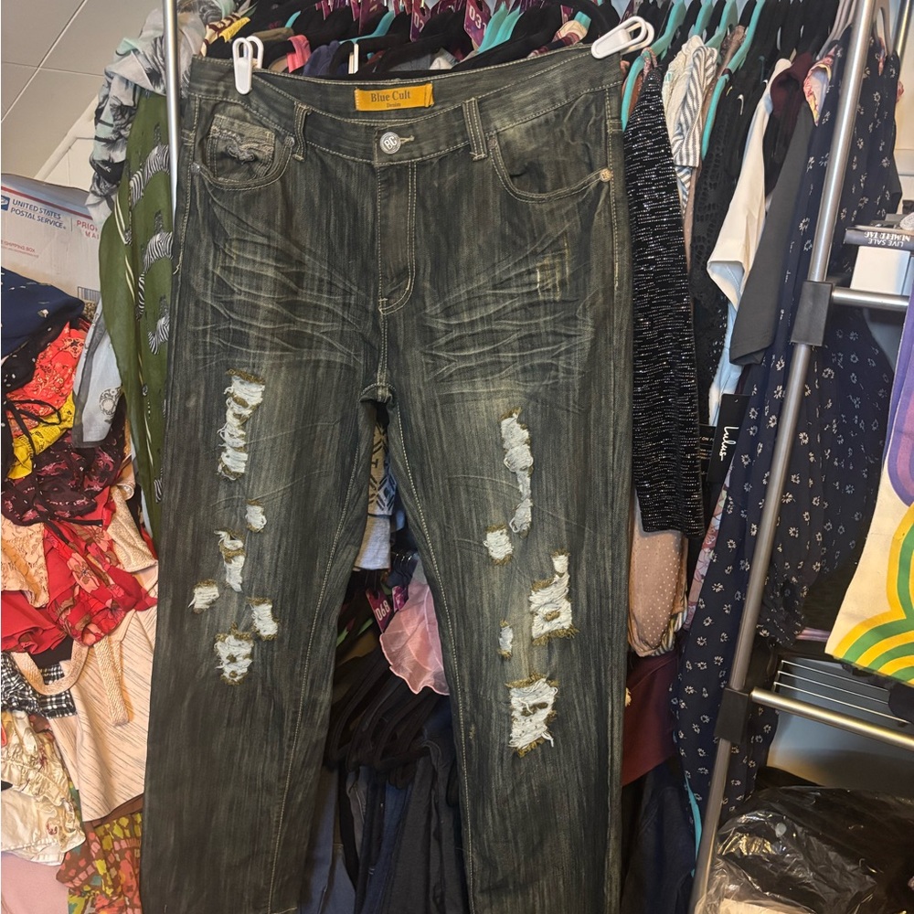 Black Relaxed Fit Distressed Jeans